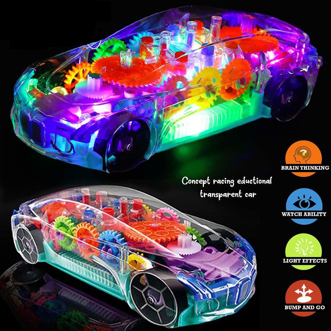 Concept Racing Musical And 3D Lights Transparent Car, Toy for 2-5 Year Kids- Multi Color