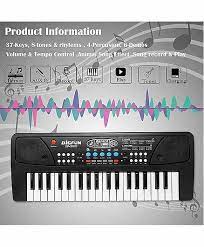 37 Key Piano Keyboard Toy with Dc Power Option, Recording and Mic for Kids Latest Model with mic (Black)